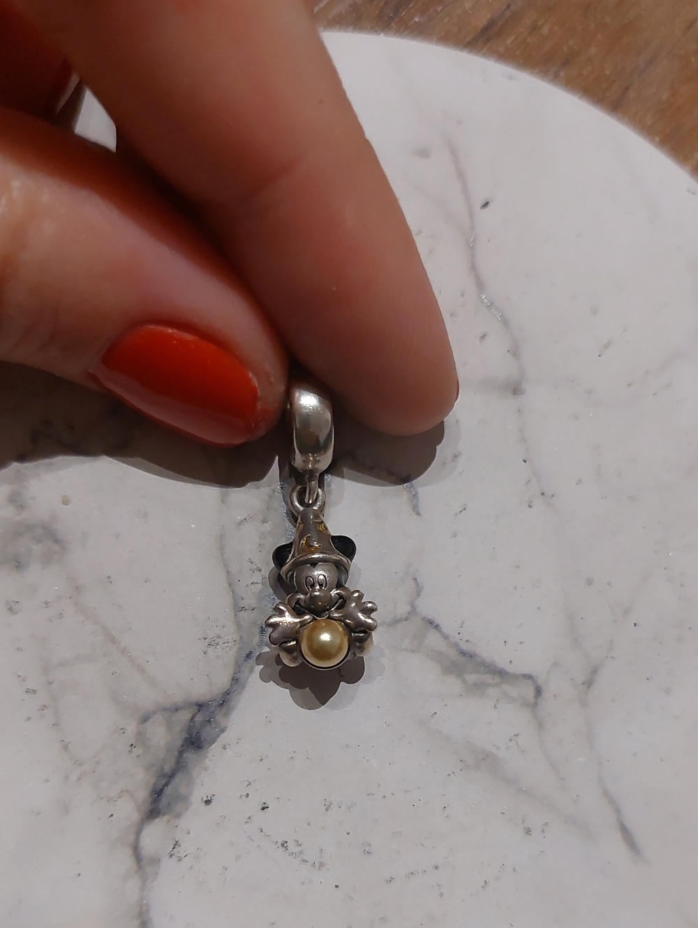Fantasia Silver Mickey Mouse Charm with Gold-Tone Pearl Accent